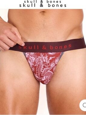 Skull and Bones Red Dragon Print Jockstrap